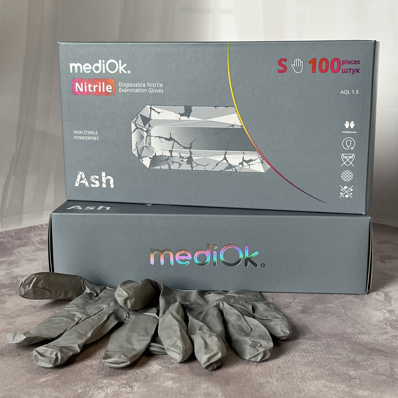 Рукавиці нітрилові сірі без пудри ASH (Ampri Style color PLATINUM)