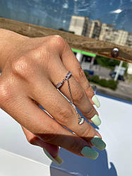 Срібна каблучка з ланцюжком "Фантазі" Оригінальні кільця жіночі зі срібла 925 проби