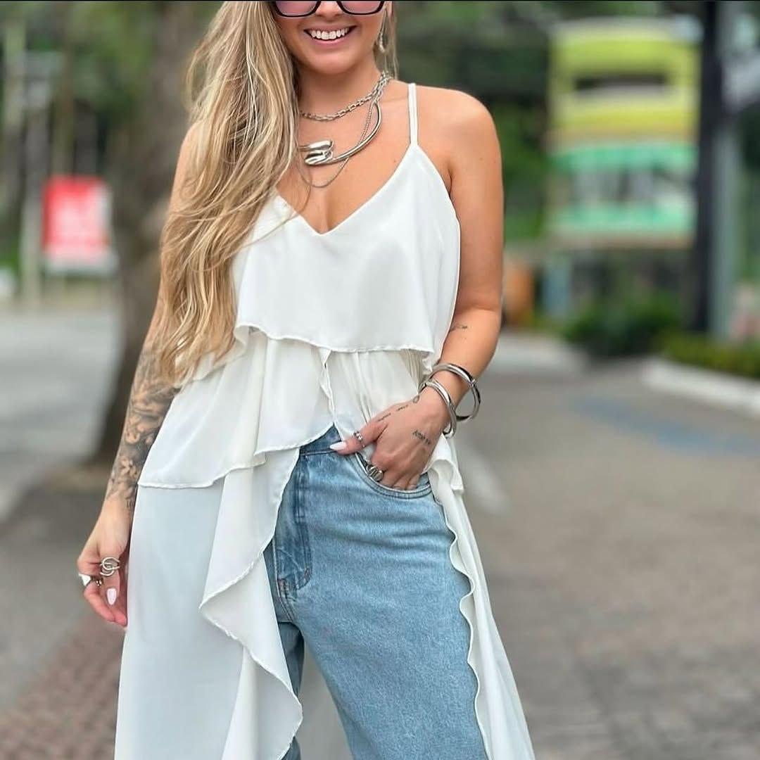 Подовжена блуза без рукавів на тонких бретелях з резинкою на талії (р. 42-46) 80131090, фото 1