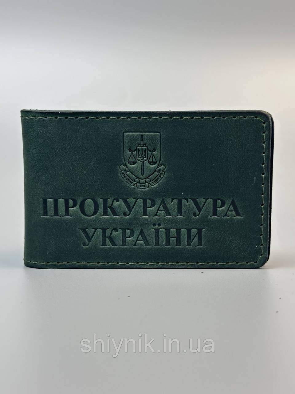 Шкіряна обкладинка для посвідчення "ПРОКУРАТУРА УКРАЇНИ" зелена