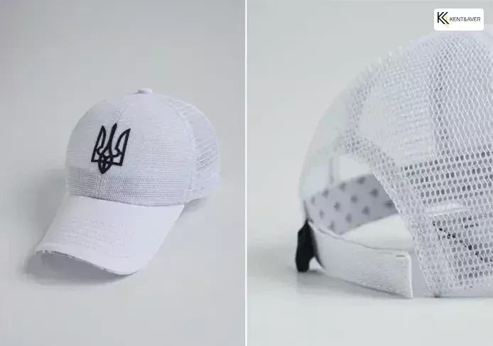 Бейсболка унісекс біла з сіткою і тризубом MKKT0003-11-1, фото 1