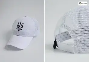 Бейсболка унісекс біла з сіткою і тризубом MKKT0003-11-1