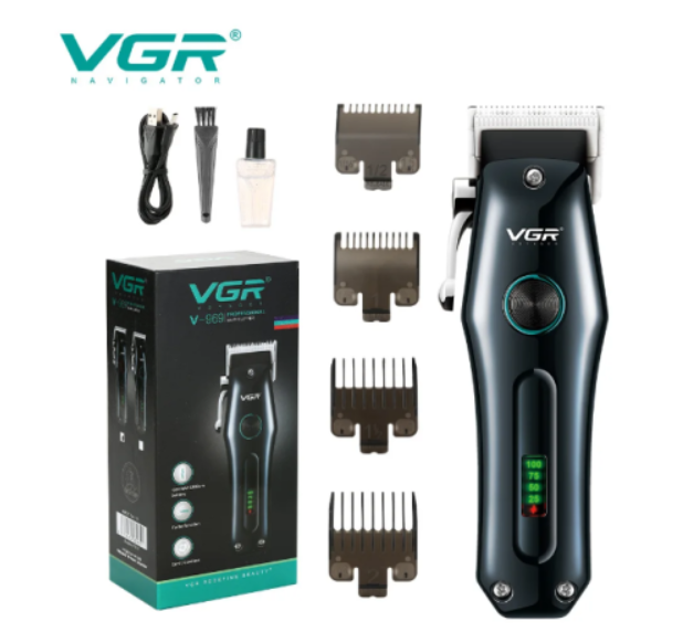 Бездротова машинка для стрижки волосся VGR V-969 USB 4 насадки чорний, фото 1