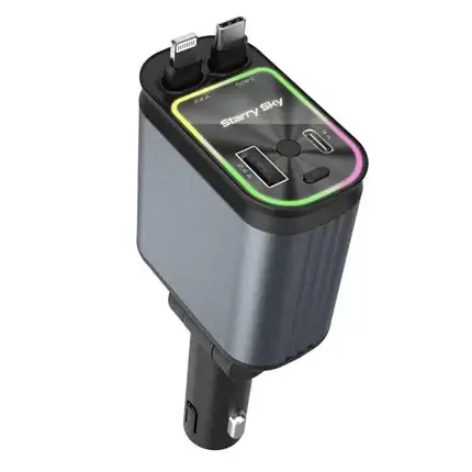 Автомобільний зарядний пристрій Starry Sky з портами USB/Type-C та висувним кабелем, фото 1