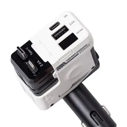 Автомобільний зарядний пристрій 4 в 1 з портами USB/Type-C та висувним кабелем білий, фото 1