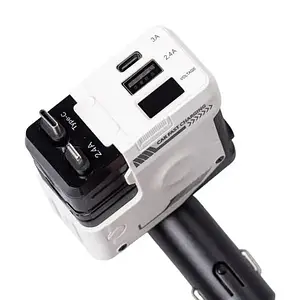 Автомобільний зарядний пристрій 4 в 1 з портами USB/Type-C та висувним кабелем білий