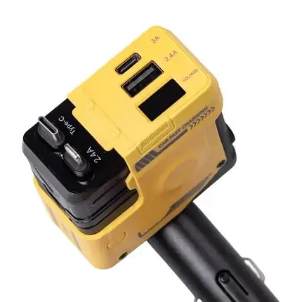 Автомобільний зарядний пристрій 4 в 1 з портами USB/Type-C та висувним кабелем жовтий, фото 1