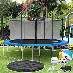 Складний Батут великий для дорослих і дітей Hop-Sport 12ft (366см) синій з внутрішньою сіткою