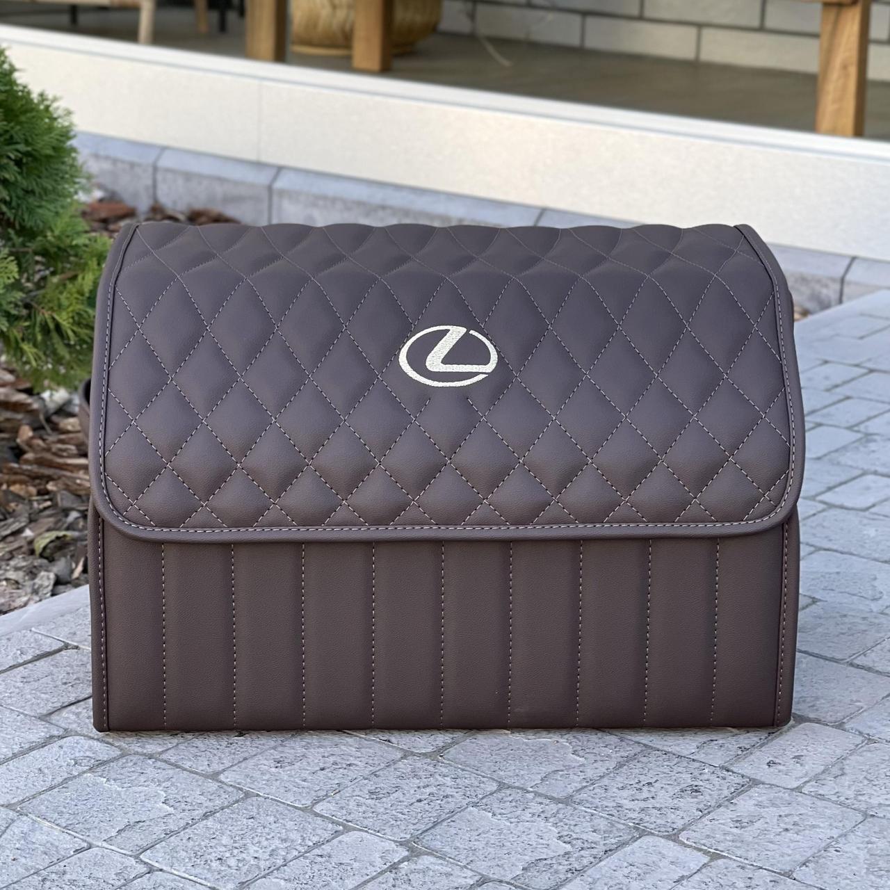 Преміум органайзер у багажник з вишивкою Lexus, коричневий, 50 см