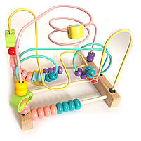 Пальчиковий лабіринт WToys дерево 2 рахівниці кольорові намистинки фруктові фігурки 21*15*20см (14026), фото 3