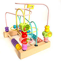Пальчиковий лабіринт WToys дерево 2 рахівниці кольорові намистинки фруктові фігурки 21*15*20см (14026), фото 5