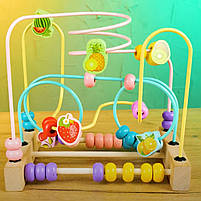 Пальчиковий лабіринт WToys дерево 2 рахівниці кольорові намистинки фруктові фігурки 21*15*20см (14026), фото 6