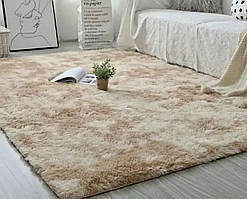 Хутряний ворсистий бежевий килимок Травка меланж 200х150 см із довгим ворсом