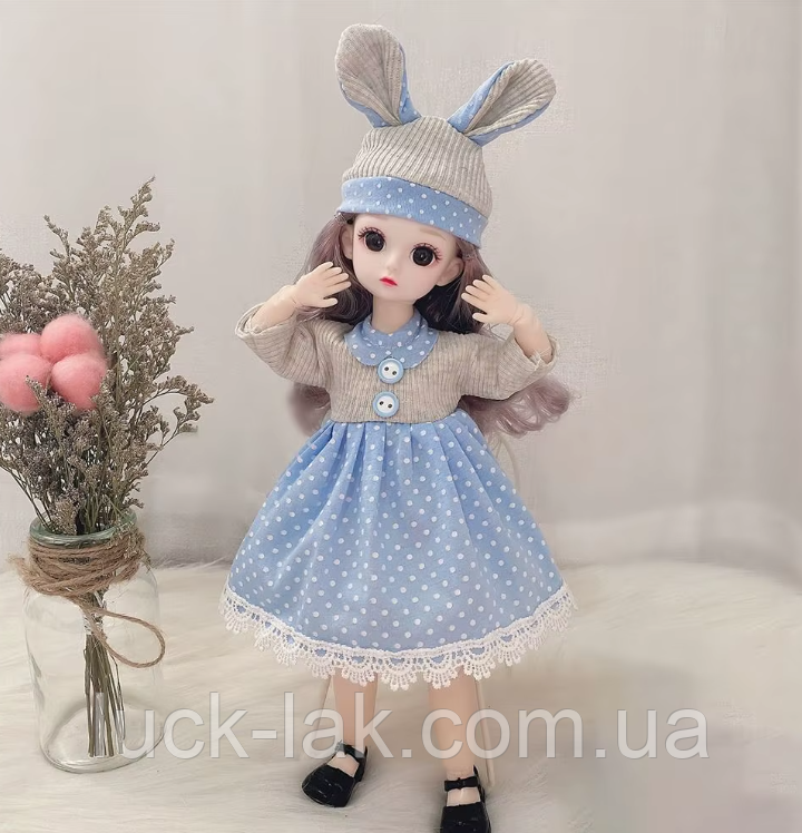 Плаття для ляльки 1/6 "Вухастик" і шапочка з вушками для шарнірної ляльки для BJD 1/6, 26-30 см, фото 1