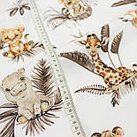 Тканина бязь "Звірята в листі пальми та монстери кавового кольору" на білому тлі № 3463, фото 4