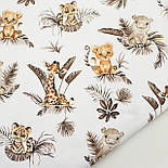 Тканина бязь "Звірята в листі пальми та монстери кавового кольору" на білому тлі № 3463, фото 5