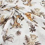 Тканина бязь "Звірята в листі пальми та монстери кавового кольору" на білому тлі № 3463, фото 3