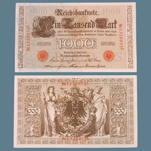 Колекційна банкнота 1000 марок 1910 р. (червоний друк) Німецька Імперія. UNC до колекції, фото 1