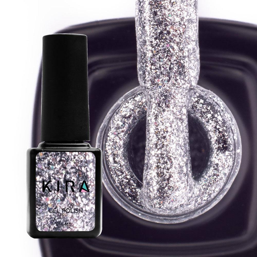 Гель-лак Kira Nails 24 Karat №002, 6 мл (срібло з різнокольоровими блискітками)