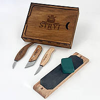 Набір ножів для різьблення по дереву STRYI Start для вирізання фігурок 3 шт, фото 7