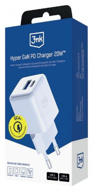 3mk Hyper GaN Charger 20W QC4+ White