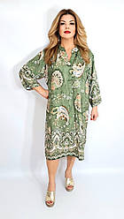 Плаття з принтом рослинні штапнль із віскозою фірма Itally 52-56 Італія Зелений