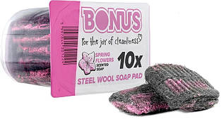 Губка-подушечка з милом Bonus B224 Steel Wool Soap Pad 10шт