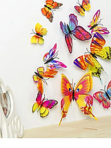 Об'ємні 3D метелики на стіну (шпалери) для декору подвійні Веселка кольорові, фото 4