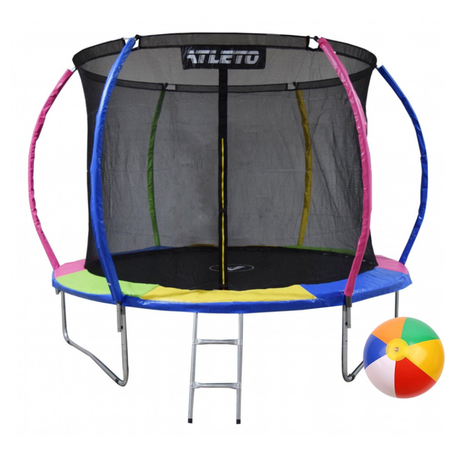 Батут Atleto 312 см з внутрішньою сіткою та драбинкою Multicolor + м’ячик у подарунок