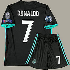 Дитяча форма чорна Роналдо 7 Реал Мадрид футбольна Ретро 2017 Ronaldo Adidas Real Madrid