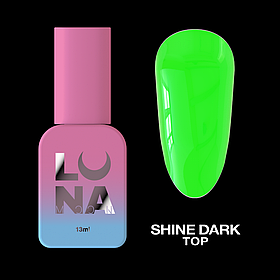 Топ для нігтів для дизайнів в темноті, що світяться LunaMoon Top Shine Dark Green, 13 мл