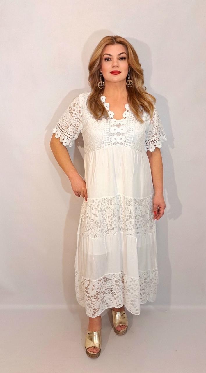 Плаття мереживна вставка гіпюр із котоном фірма Itally 52-56 Італія, фото 1