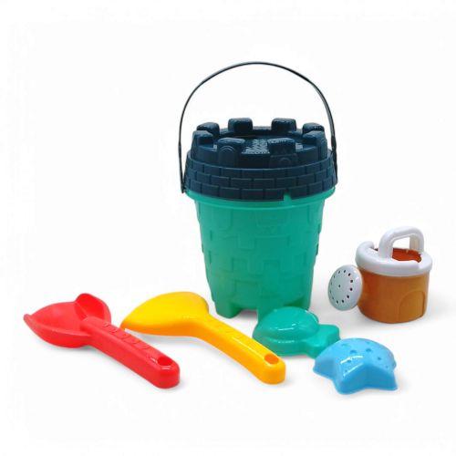 Пісочний набір  6 елементів - відро, сито, лопатка, граблі, формочки (бірюзовий), фото 1
