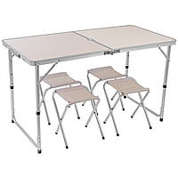 Складний туристичний стіл + 4 стільці розкладний для пікніку, саду 120x 60 см
