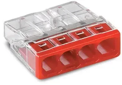 Клема COMPACT 4х2,5 для розпод. коробок, прозора/червона, WAGO