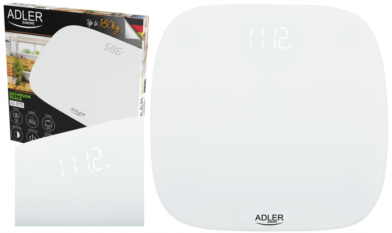 Ваги ванні Adler AD 8176 — скло, LED дисплей, до 180 кг, фото 1