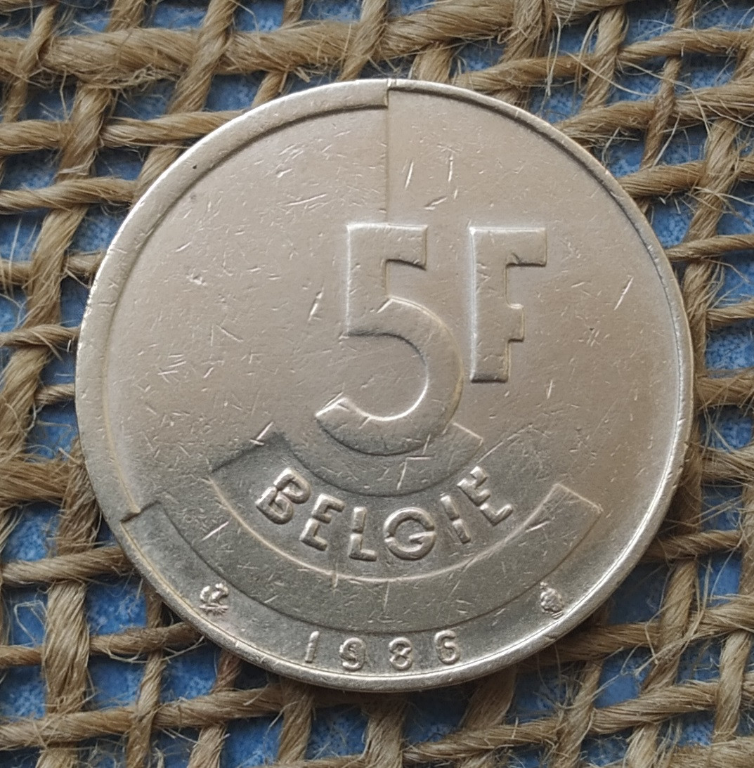 5 франкiв 1986 року. Бельгiя