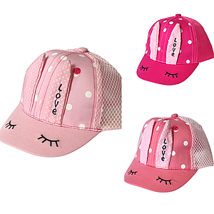 Бейсболка для дівчаток з вушками рожевого кольору з сіткою на липучці розмір 46 для літа