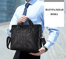 Шкіряний діловий портфель сумка для документів А4, шкіряна сумка офісна чорна, фото 2
