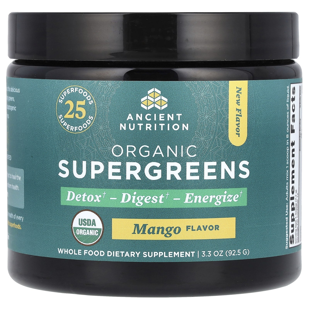 Ancient Nutrition, Organic SuperGreens, манго, 92,5 г (3,3 унції)