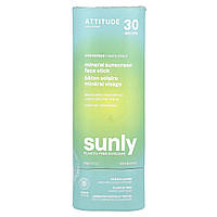 ATTITUDE, Sunly, мінеральний сонцезахисний крем-стік для обличчя, SPF 30, без запаху, 20 г (0,7 унції)