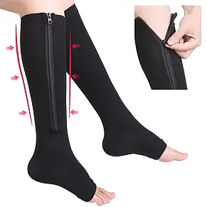 Компресійні гольфи на блискавці Zip Sox від варикозу для покращення кровообігу, Чорні XL, фото 3