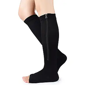 Компресійні гольфи на блискавці Zip Sox від варикозу для покращення кровообігу, Чорні XL, фото 4