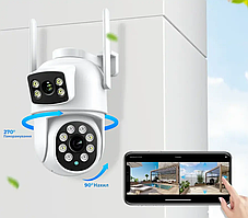 Wi-Fi камера відеоспостереження з подвійним обективом iCSee вай фай камера вулична поворотна