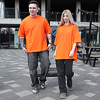 Парні футболки оверсайз(oversize) для чоловіка і дружини, для закоханих пар SANE помаранчеві