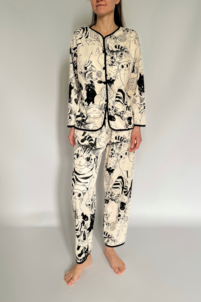 Піжама жіноча з котиками МяуНіч Apmi бежевий, фото 1
