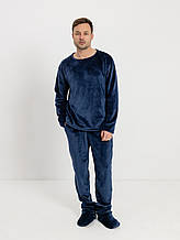 Стильна тепла махрова чоловіча піжама від виробника синя, Чоловічі піжами та домашні костюми