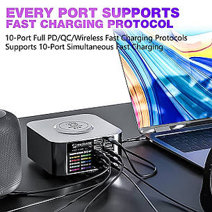 Зарядна станція MECHANIC X-Power (5xUSB+5 Type-C) 150W із цифровою індикацією параметрів заряджання, фото 2