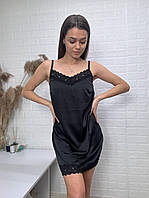 Ніжна шовкова нічна сорочка на брителях з мереживом