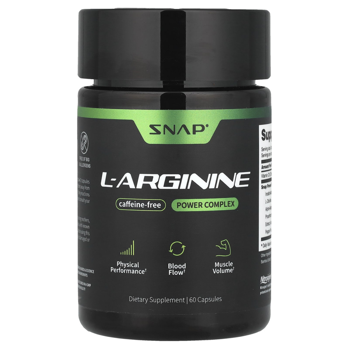 Snap Supplements, L-аргінін, без кофеїну, 60 капсул